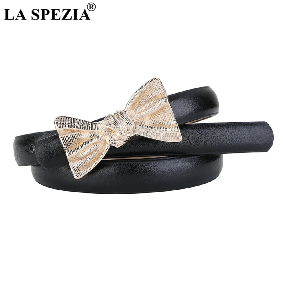 

LA SPEZIA Bowknot Women Belt Real Leather Waist Belt Cowskin Ladies Belt for Dresses Black Red White Blue Camel Belt Women Stap