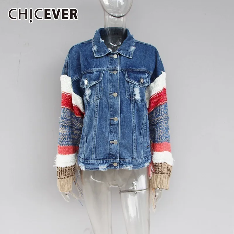 Женская джинсовая куртка CHICEVER повседневная трикотажная контрастных цветов с