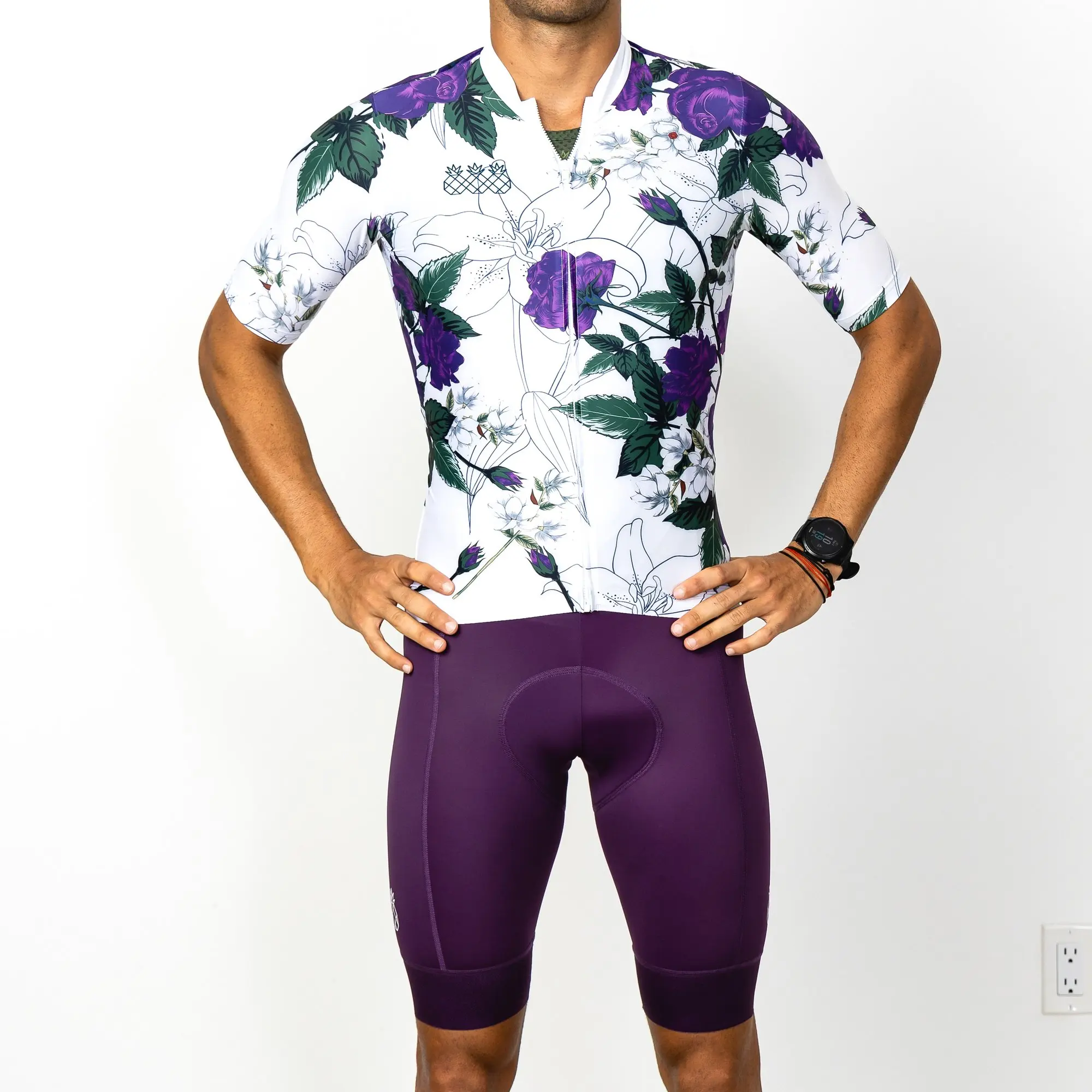 2022 Tres Pinas Men Cycling Suit 3 Pineapples Summer Short-Sleeved Purple Flower Tights Bib Shorts Pro Team Road Bike Clothing