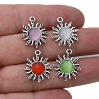 8pcs antique silver plated opal sun charm pendant jewelry making bracelet necklace diy earrings accessories craft