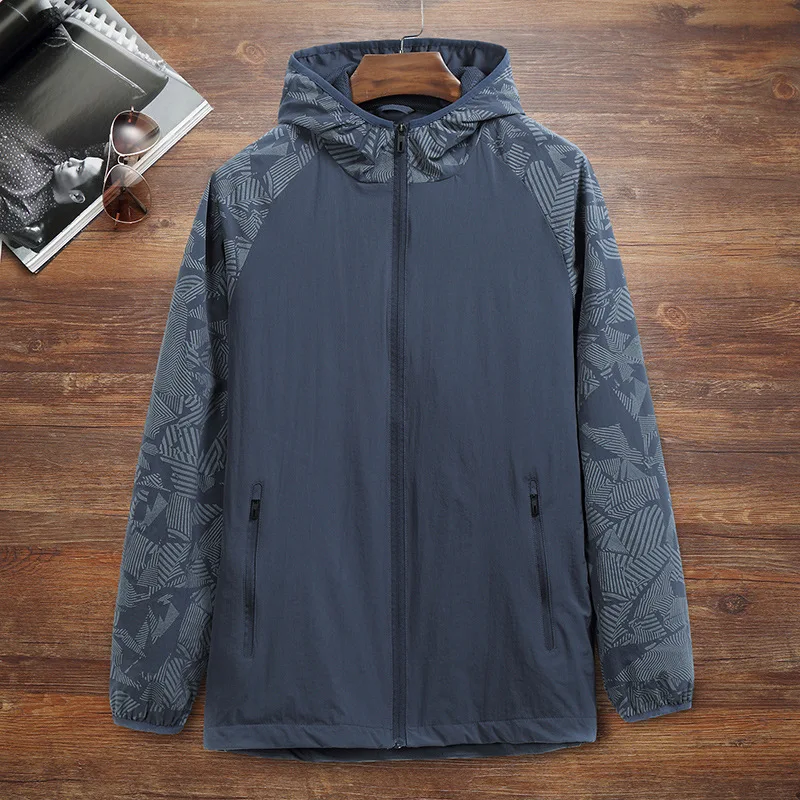 

Spring new men's fattening plus size outdoor leisure print coat men's fat fashion versatile hooded windbreaker