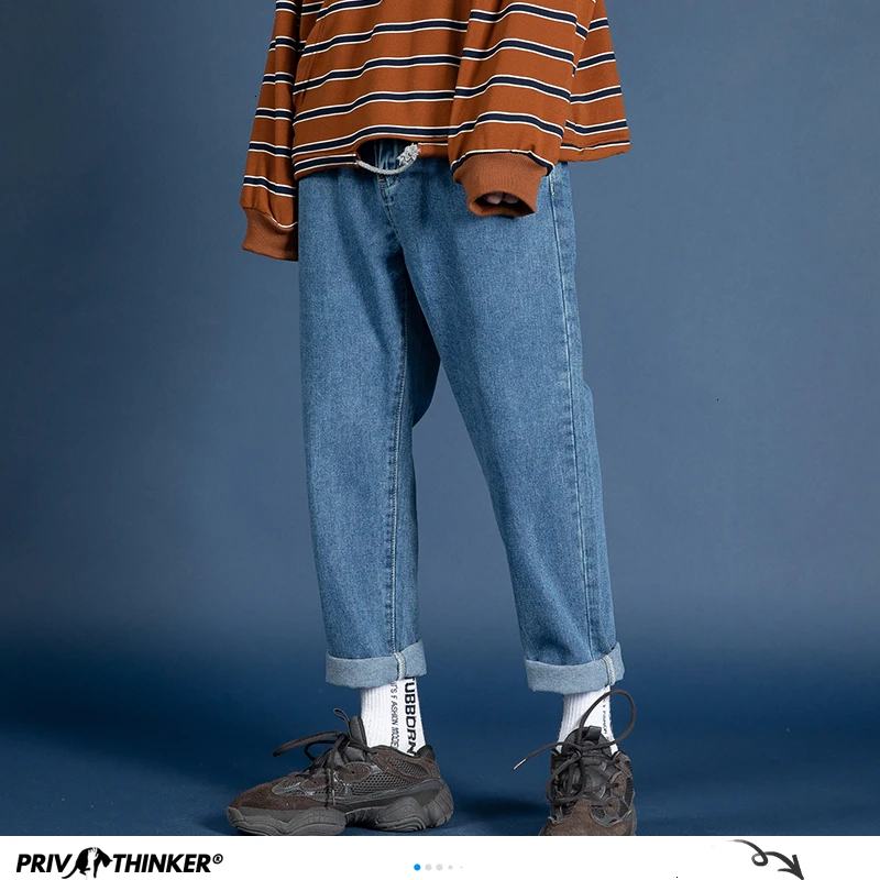 

Men Streetwear Blue Jeans 2021 Women Black Jeans Korean Fashions Harem Pants Male Denim Pants OverSize