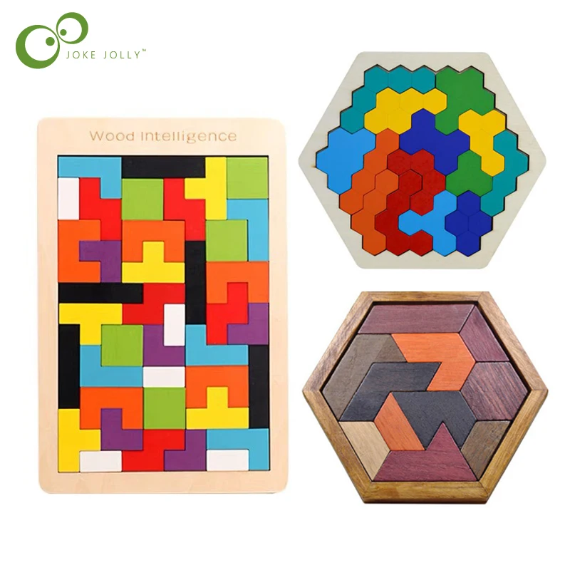 3D Деревянные Пазлы настольные Игрушки Tangram Детские геометрические головоломки