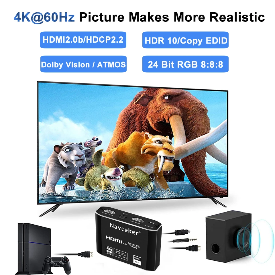 2020 HDMI аудио экстрактор 4K SPDIF конвертер 5 1 к RCA Сплиттер оптический TOSLINK