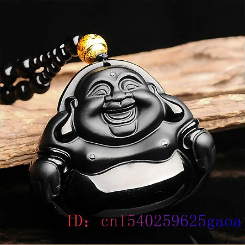 

Obsidian Maitreya Pendant Jewelry Amulet Fashion Women Buddha Jade Men Carved Natural Black Accessories Necklace