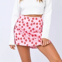qlukeoyy xs xl hot sales fashion pink floral skirt women 2022 new sexy high waist satin print skirts for women