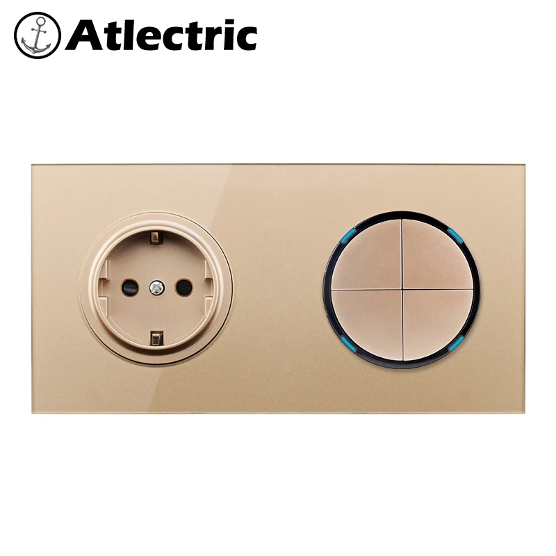 Atlectric 1/2/3/4 банды выключатель+ розетка ЕС/DE/RU Стекло Панель штекер розетка 110-250V Мощность электрическая розетка светодиодный индикатор