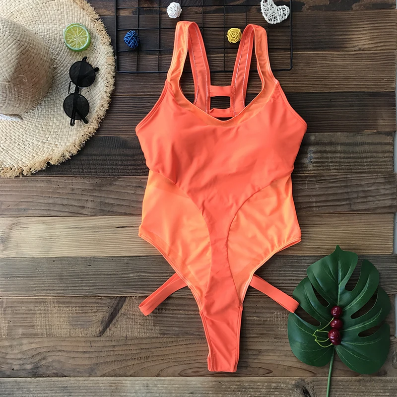 2020 сексуальный спортивный неоновый розовый оранжевый цельный купальник