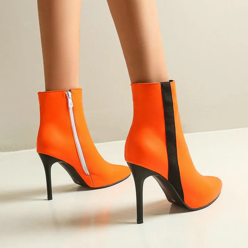 Женские ботинки на молнии черные синие красные ботильоны тонком высоком каблуке