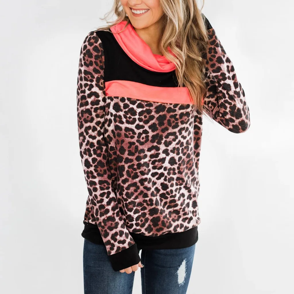 Новая зимняя одежда Женская толстовка с леопардовым принтом длинными рукавами