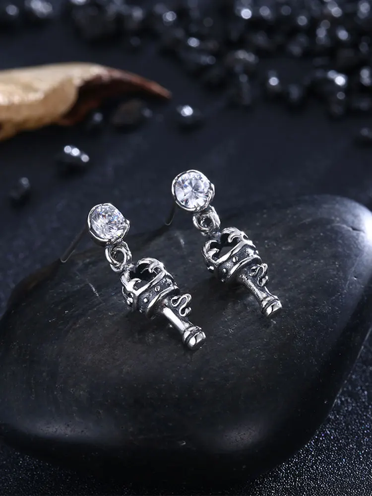 

SILVERHOO 925 Sterling Silver Vintage Crown Earrings Dangle Shining Cubic Zirconia Drop Earrings For Women Personality Jewelry