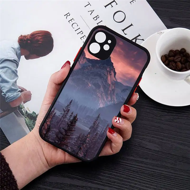 

Starry sky landscape mountain Phone Case matte transparent For iphone 7 8 11 12 plus mini x xs xr pro max cover