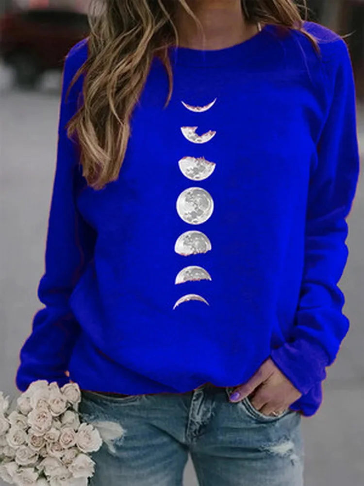 

y2k spring za casual fashion women's eclipse and flower pattern round neck long sleeve color Hoodies female zaraing