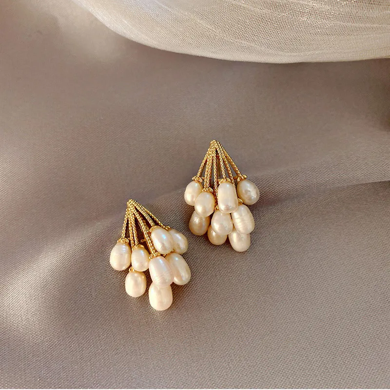 

S925 Silver Needle Real Gold Plating French Baroque Natural Freshwater Pearl Earrings Fashion Earrings Wild Earrings Women