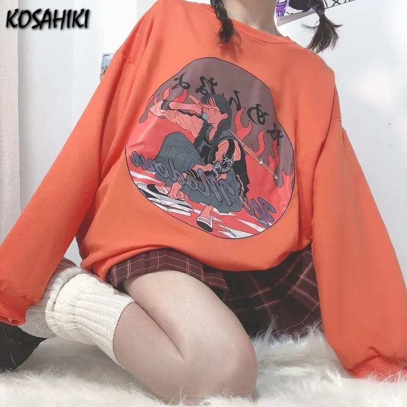 

KOSAHIKI Harajuku Sweatshirt Women Long Sleeve Cartoon Print Hoodie Girls Kawaii Hoodies Spring Autumn Chic Female Pullover Tops