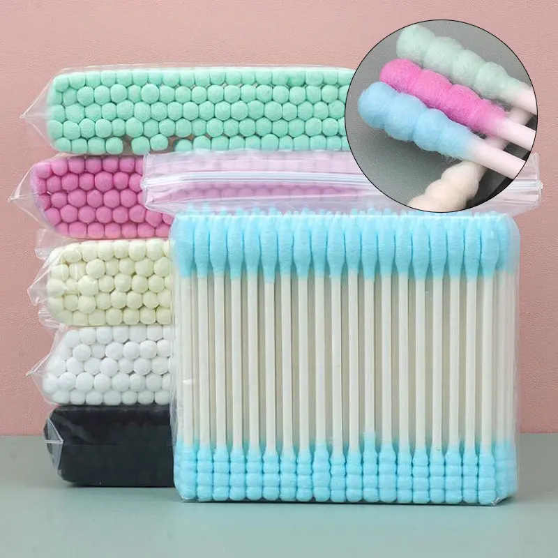 100pcs Double Head Cotton Swab Wood Sticks Disposable Buds Cotton For Beauty Makeup Nose Ears Cleaning Health Care Tools