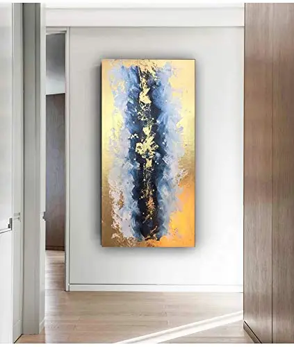 

Large Size Hand Painted Oil Painting On Canvas gold Blue Block Modern Home Decor Abstract Wall Art Picture For Living Room Gift