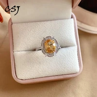 csj genuine citrine rings sterling 925 silver natural gemstone for women lady wedding engagment party gift box