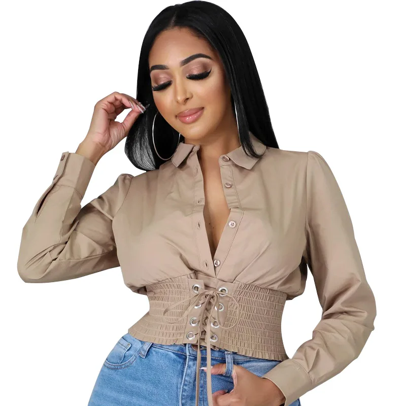 

Autumn Chic Pleated Single Breasted Blouse Women Long Sleeve Casual Shirt Korean Fashion Lapel Women Clothes New Crop Tops