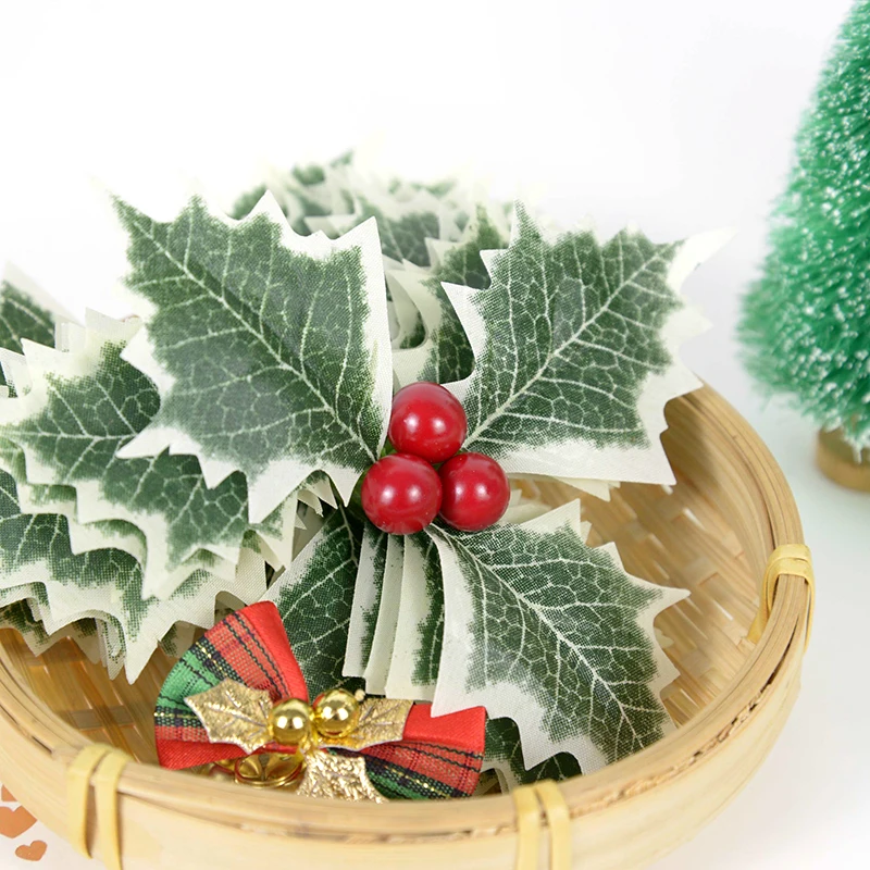 Искусственные ягоды падуба с листьями для рождественского венка искусственные