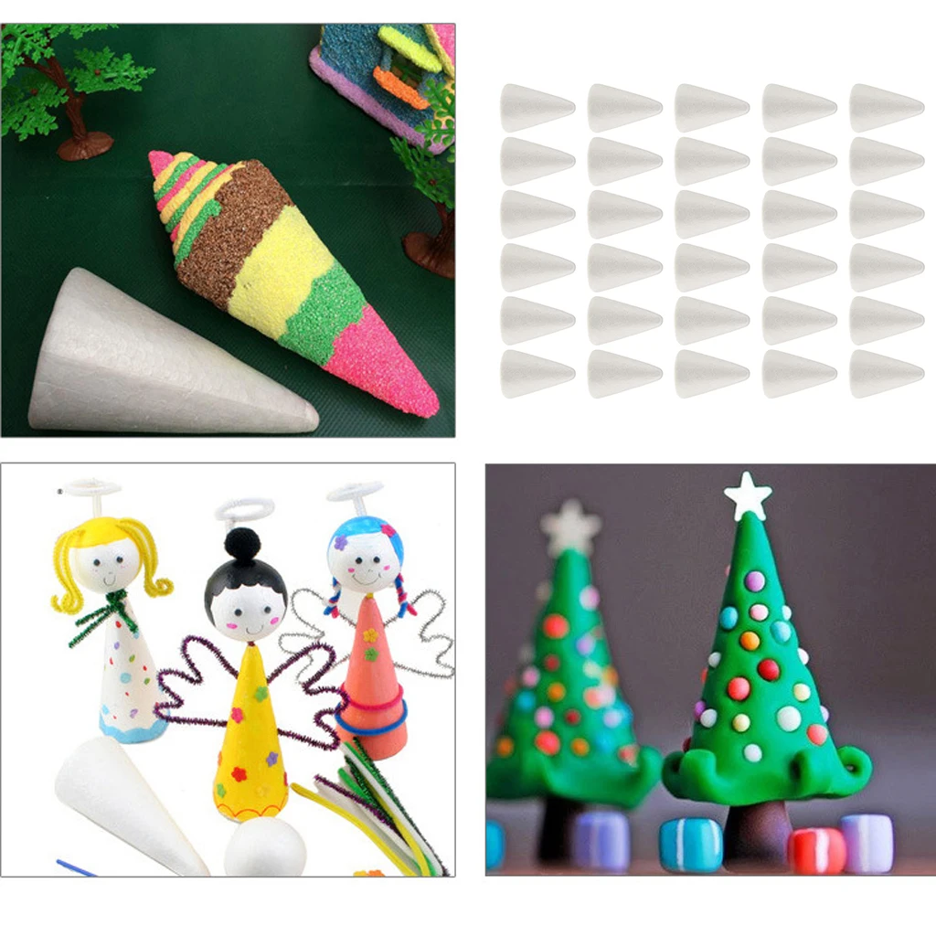 30pcs White Cone Shape Styrofoam Doll Ornament For Party Decor DIY Kid Craft Making party decor modelling craft 68 x 23 mm | Дом и сад