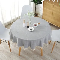 fashion modern solid color cotton linen round lace tablecloth party wedding dining table towel cloth home decor