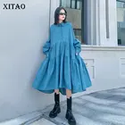 Женское платье с драпировкой XITAO, винтажное Повседневное платье в стиле пэчворк с отложным воротником и длинными пышными рукавами, элегантный пуловер ZY3676