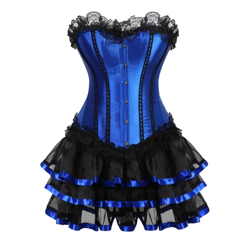 Купи Women's Corset Sexy Lingerie Black Lace Trim Corset Overbust Waist Cincher Bustier Top Gothic Clothes Exotic Apparel Blue Corset за 1,162 рублей в магазине AliExpress