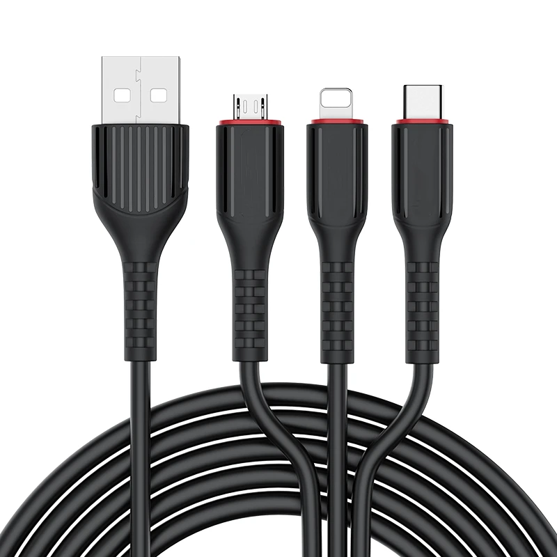 Black 3 в 1 USB кабель 3.1A для мобильного телефона Micro usb type C кабель зарядного устройства для samsung Xiaomi huawei кабель для быстрой зарядки телефона шнур - Цвет: Black