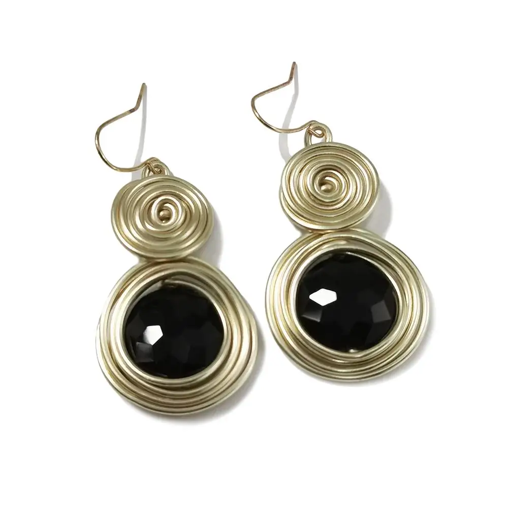Gold black MANILAI, ручная работа, большие висячие серьги с кристаллами для женщин, модные золотые серьги с проволокой, спиральные висячие серьги, свадебных ювелирных изделий - Окраска металла: Gold black