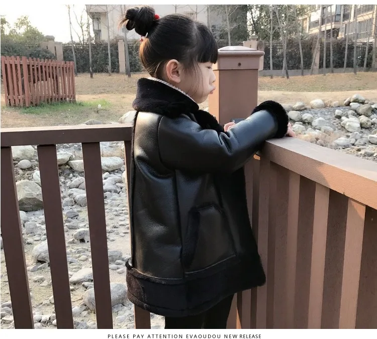 Boys& Girls Plus Velvet Leather Jacket Winter Coat New Fur one Thick Warm Pu Leather Jackets For 2-13T Children
