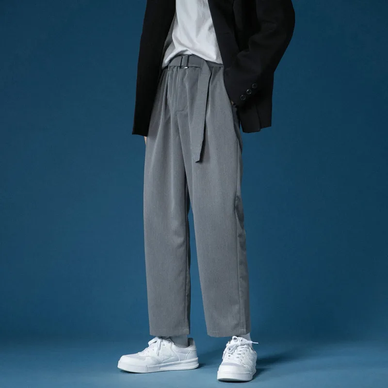 

Men's Solid Color Business Casual Suit Pants Korean Loose Pants Straight-leg Pants Men's Harajuku Streetwear Ankle-length Pants