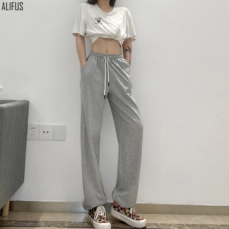 

2020 европейский и американский стиль осень и зима новые модные однотонные свободные штаны на шнуровке с буквенным принтом