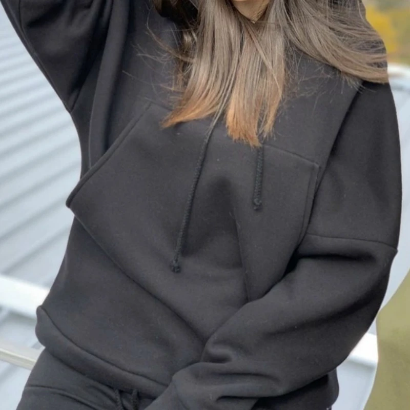 

2020 Europe and The United States Spring and Autumn New Fashion Big Pocket Solid Color Sweater Leisure Two Piece Set Sweatsuit