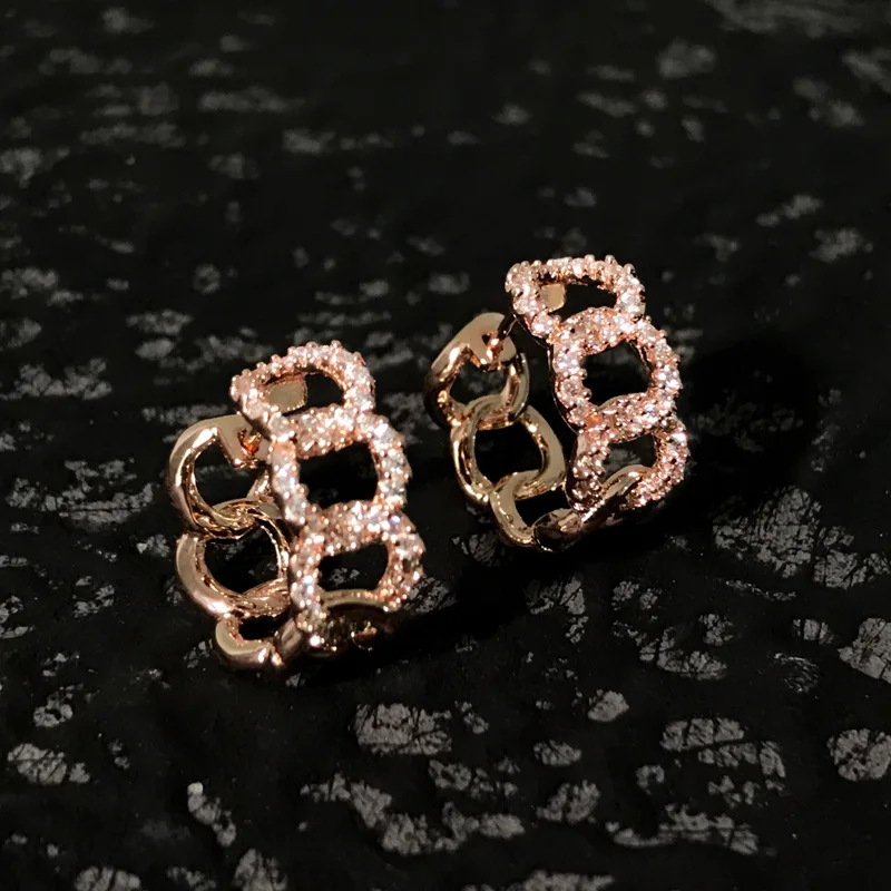 

s925 sterling silver new interlocking earrings female lock chain ring buckle fashion simple earrings bohemian classic style