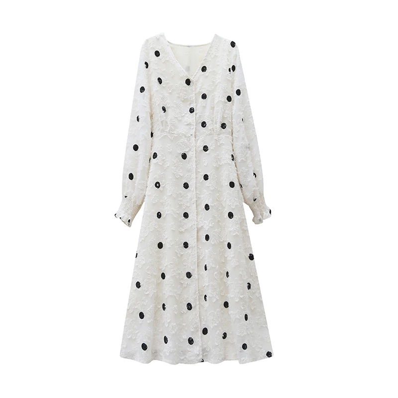 

Новинка весны 2020, женское белое платье с длинным рукавом и v-образным вырезом, винтажные модные элегантные Повседневные Вечерние платья в Ко...