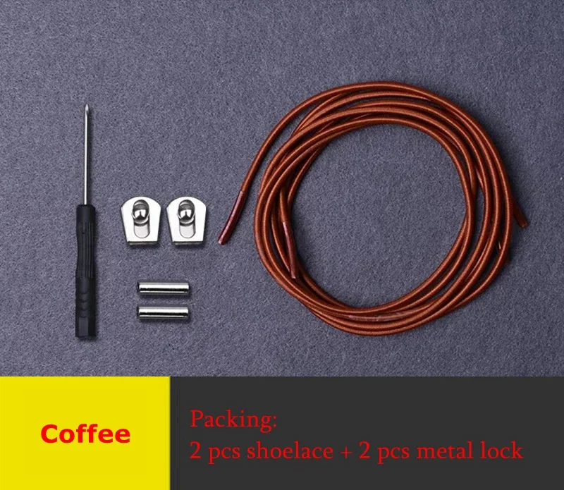 Coffee Эластичные шнурки металлическая пряжка круглые шнурки для ботинок удобная Блокировка без завязок шнурки для обуви дети взрослые Кроссовки Ленивые шнурки 1 пара - Цвет: Coffee