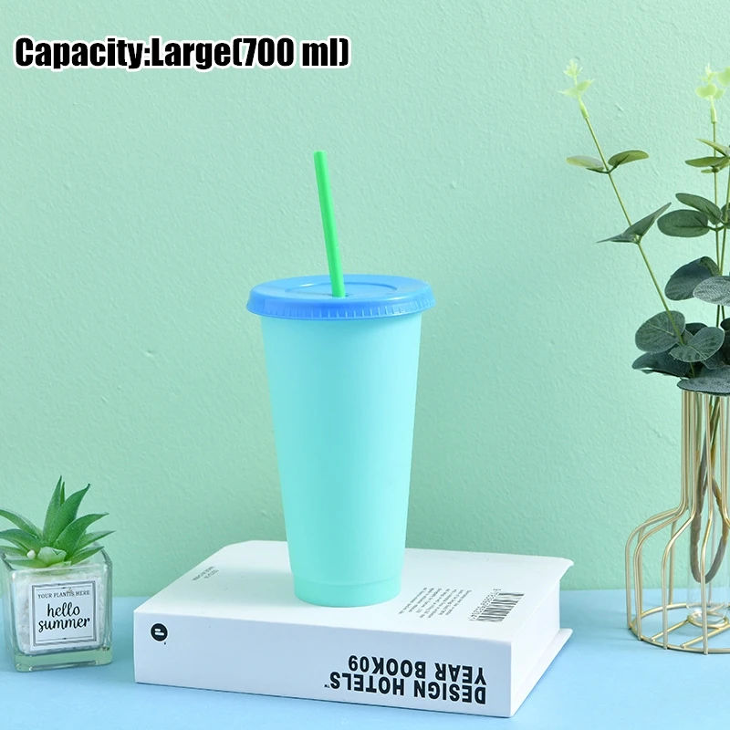 

Magical Plastic Cold Water Color Changing Cup Tumbler Discoloration Changing Reusable Colour Cup with Straws Creative water cup