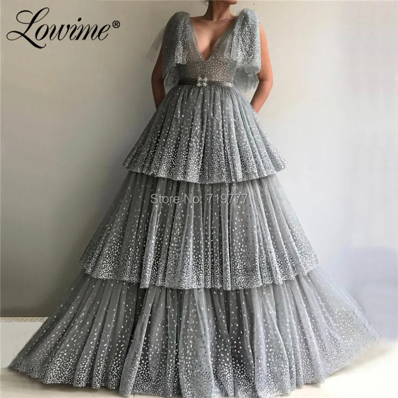 Серебряный Выпускные платья полупальто вечерние De gala 2019 глубокий v-образный