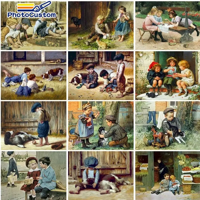 

PhotoCustom Painting By Numbers Child Drawing on Canvas DIY Pictures By Numbers Kits Wall Art Handpainted Gift Home Decor