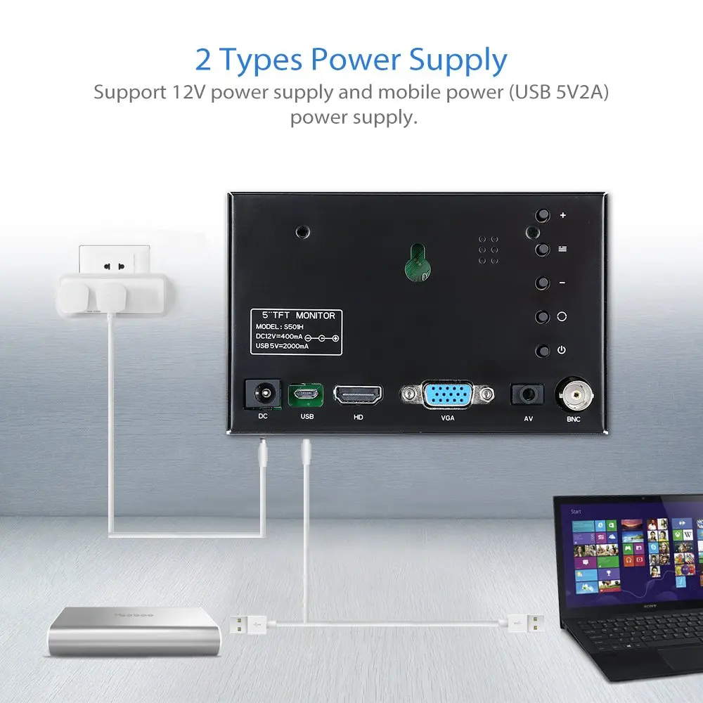 Мини монитор Eyoyo S501H IPS 5 дюйма 1024X768 HDMI VGA BNC AV USB|Монитор и дисплей для CCTV| |