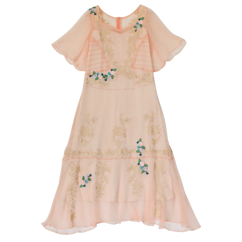 

Summer short-sleeved self-cultivation powder 3 sweet and lovely female pastoral elegant lace embroidered dress