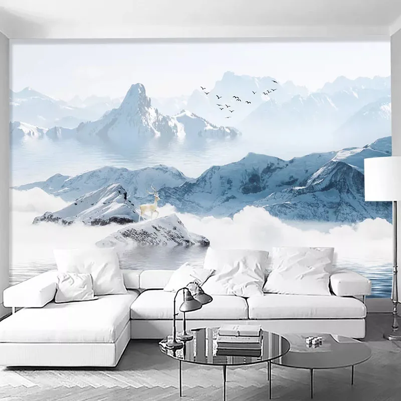 

Пользовательские Настенные обои 3D Снежный Горный пейзаж картина маслом Фреска гостиная отель фон наклейки водостойкие обои