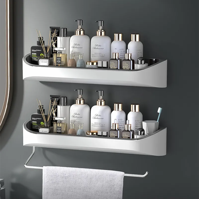 

Wall-mounted Bathroom Shelf Shampoo Cosmetic Storage Holder Black Towel Rack Kitchen Organizer Toilet Rack Modern WC Accessories