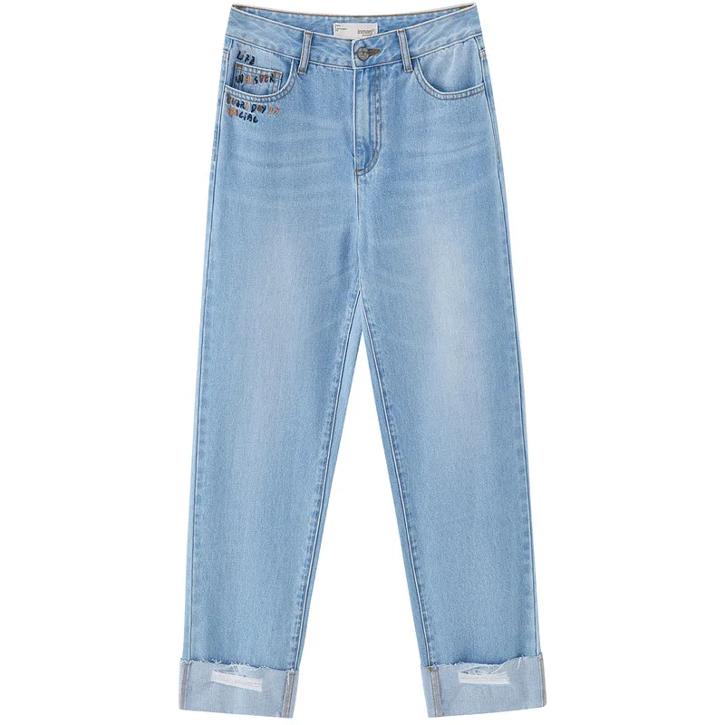 INMAN/женские джинсы осень-весна шикарные с вышивкой тонкие свернутые дизайн