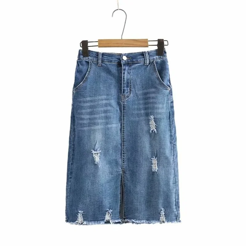 

Plus Size Women's Long Skirts Elastic Waist Simple Ripped All Match Spring Summer Female Skirts