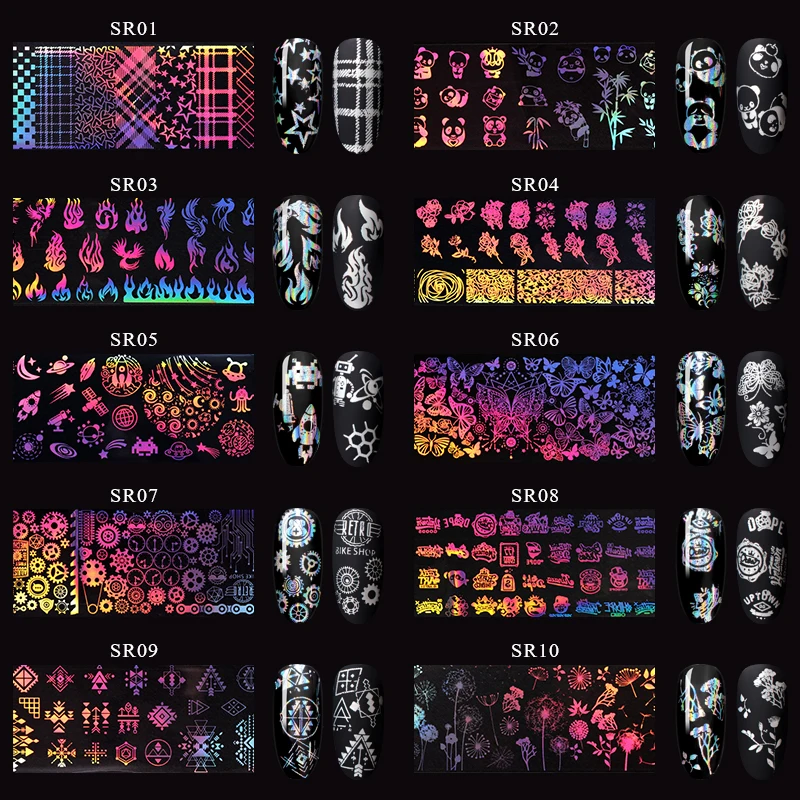 Голографическая фольга для ногтей наклейка Геометрическая панда Лазерная