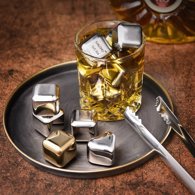 New Whisky Stones Ice Cubes Set Reusable Food Grade Stainless Steel Wine Cooling Cube Chilling Rock Party Bar Tool