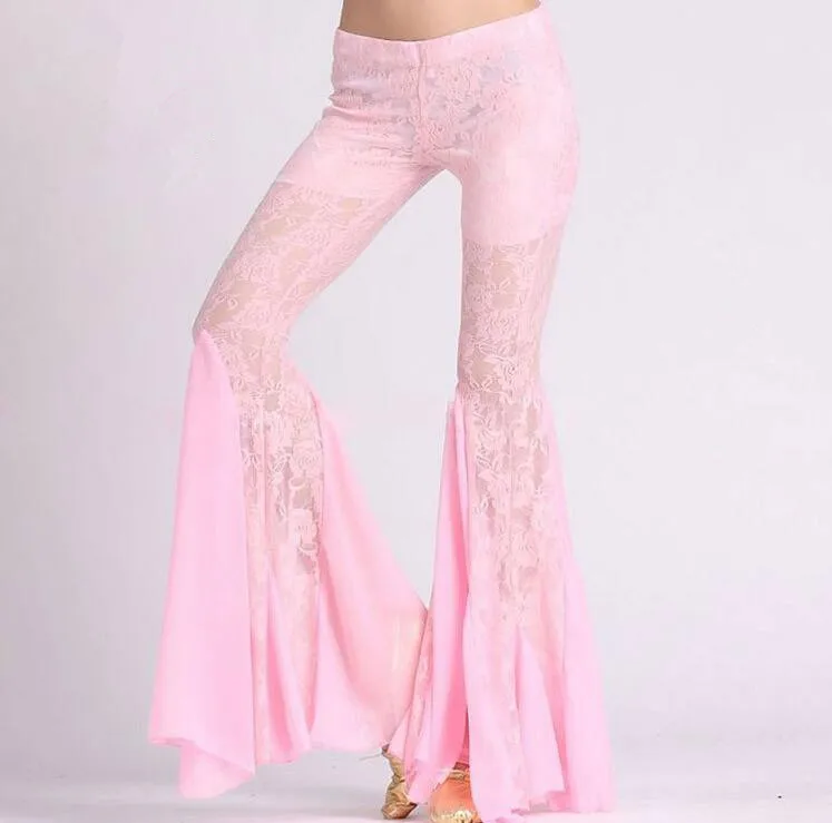 Women Belly Dance Lace Pants Tribal Harem Costume Crystal Cotton Black Red Yellow Pink M/L Free Shipping | Тематическая одежда и