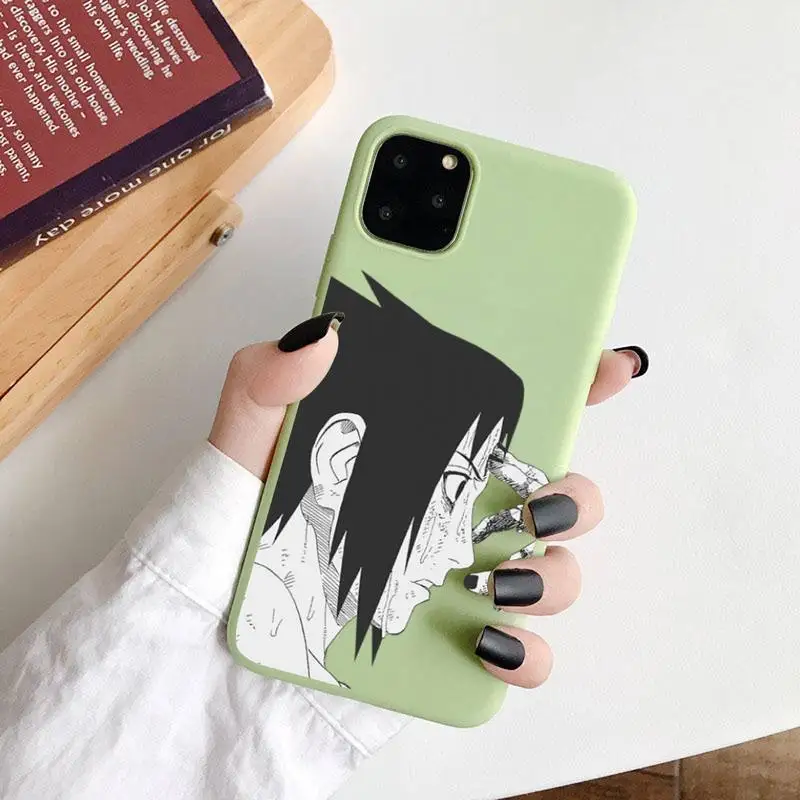 

Anime Naruto Itachi Kakashi Sasuke Phone Case Green Candy Color for iPhone 6 7 8 11 12 s mini pro X XS XR MAX Plus